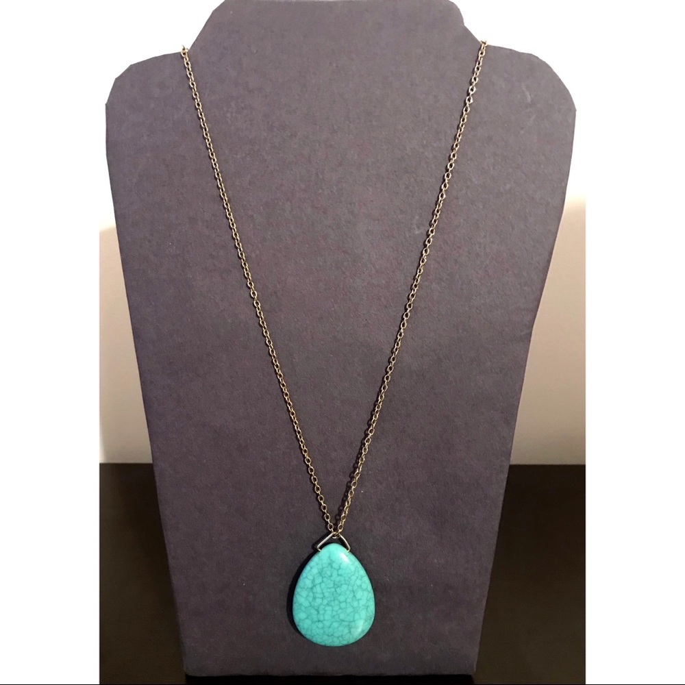 Turquoise Sterling Pendant Necklace 14” Long